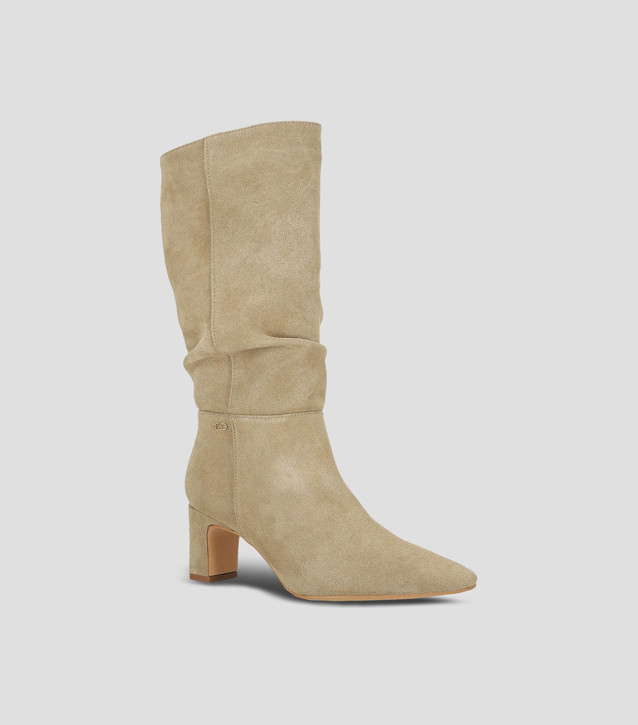 Botas medias de tacón bajo cuadrado beige Mujer